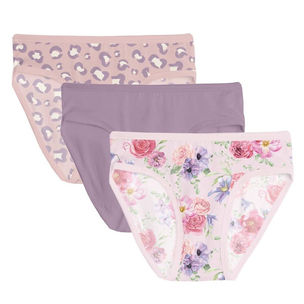 NEW KICKEE girl's lightweight viscose underwear - set of 3 in lavender, violet d